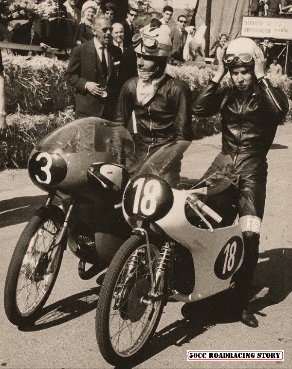 1962 Montjuich, Busquets and Anscheidt awaits start.