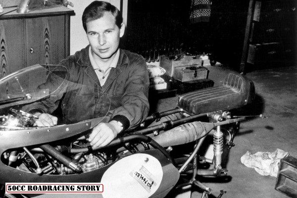 Hans George Anscheidt and the twin exhaustpipes he had to modify.